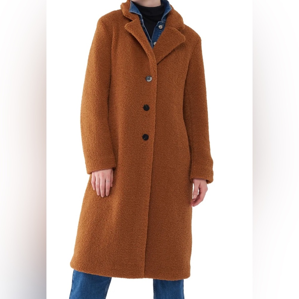 NVLT High Pile Boucle Coat In Cognac, Size Small